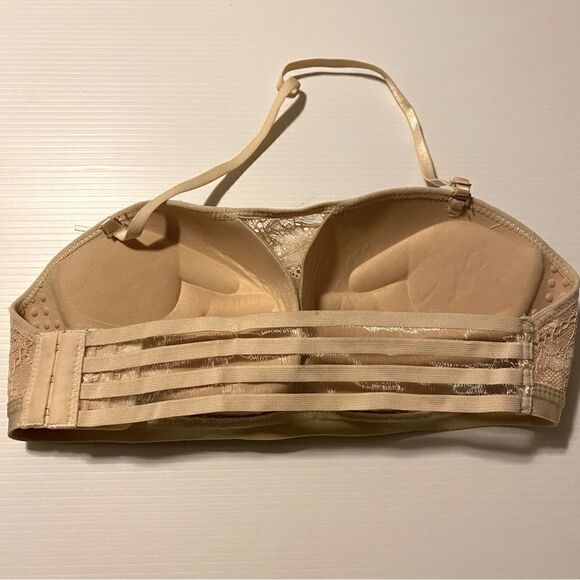 Padded push up tan beige lace bra bustier corset style wide back closure c cup - Picture 3 of 7